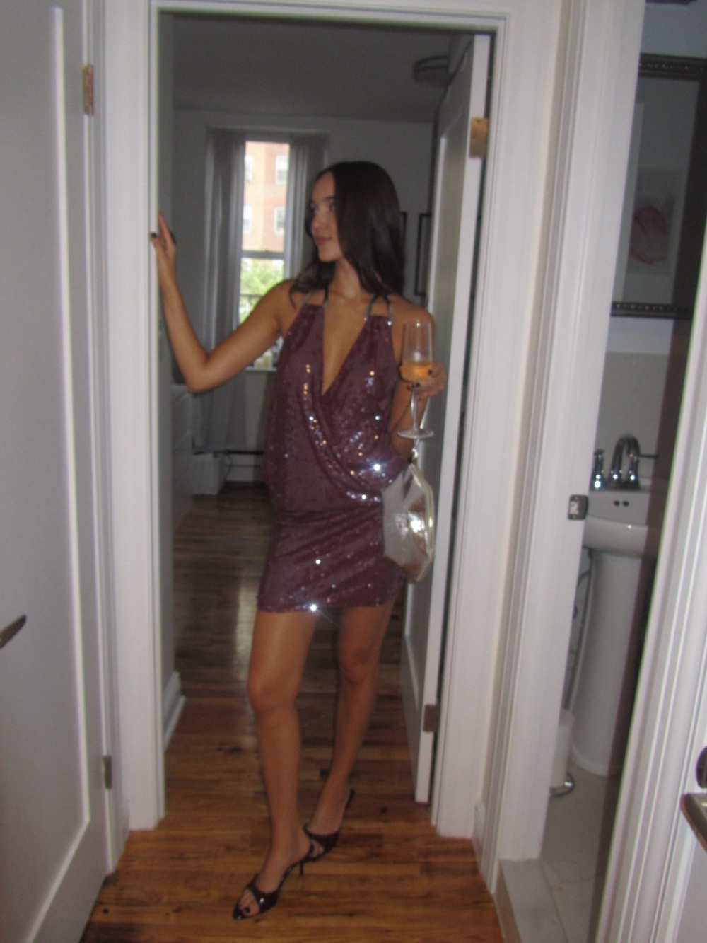 superdown Wine Sequin Halter Mini Dress - Picture 4 of 5